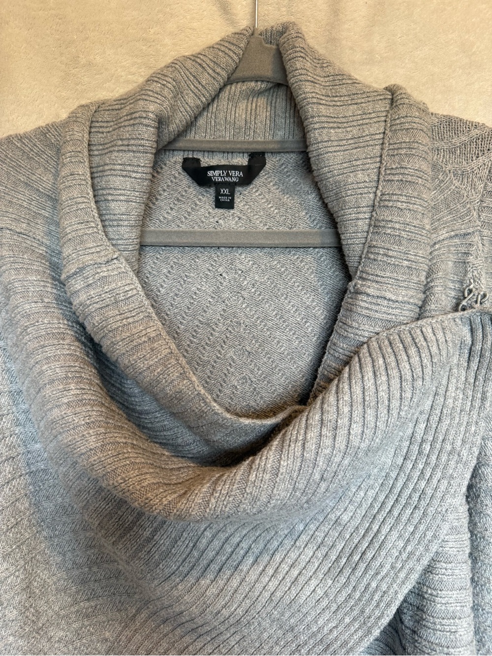 Simply Vera Vera Wang Gray Waterfall Ribbed Cardigan Wrap Cowl Neck - Picture 2 of 7